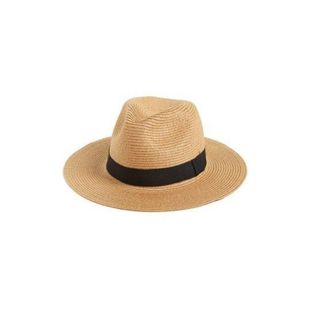 Womens Leith by Nordstrom Sumner Black Trim Raffia Bucket Beach Hat